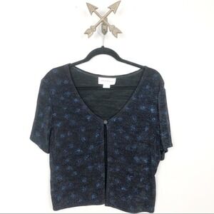 Molly Malloy Evening Petite‎ Top Womens 12 Black Blue Sparkle Top